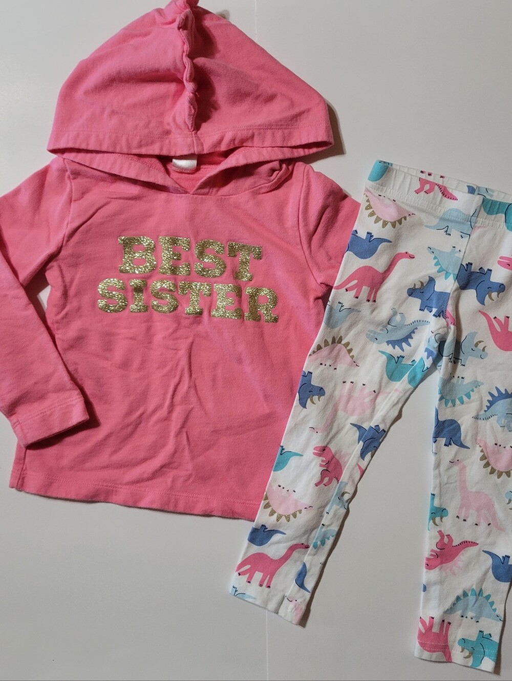 Carter’s Toddler Girls 2 Piece Outfit Size 3T Pink Best Sister Hoodie Dinosaur